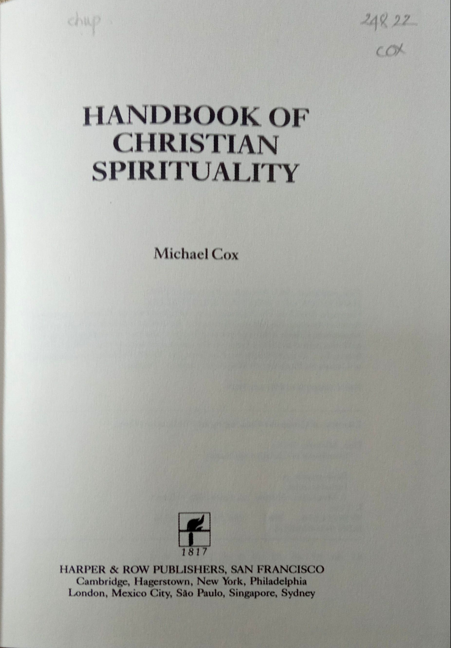 HANDBOOK OF CHRISTIAN SPIRITUALITY